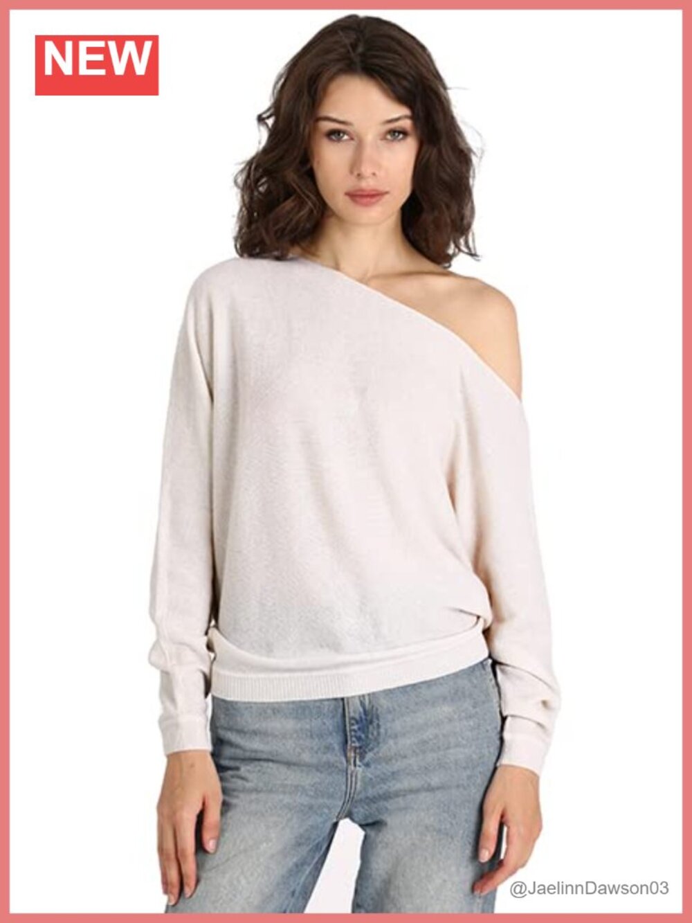 100% Cashmere Off the Shoulder Long Sleeve Pullover Sweater